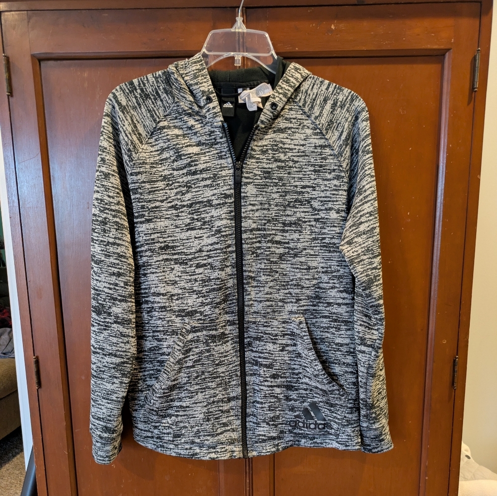 Adidas Black and Gray Hoodie Zip Up Jacket